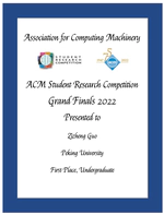 Zizheng is the Grand Finals First Place Winner of the 2022 ACM Student Research Competition (Undergraduate Category)